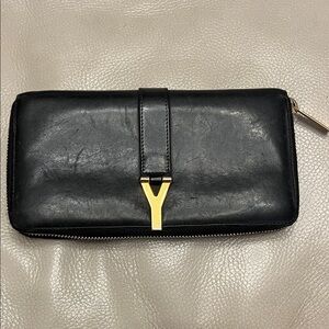 YSL Black Leather Wallet with Gold Accents